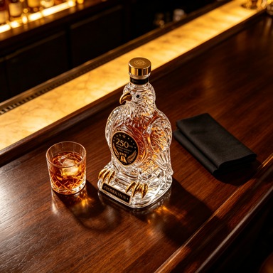 Vintage Collectible Liquor Bottles - ヴィンテージ記念品イーグルクリスタルリカーボトル、ゴールドアクセント付きプレミアムバーウェア、スピリッツ愛好家のためのコレクタブルデカンター