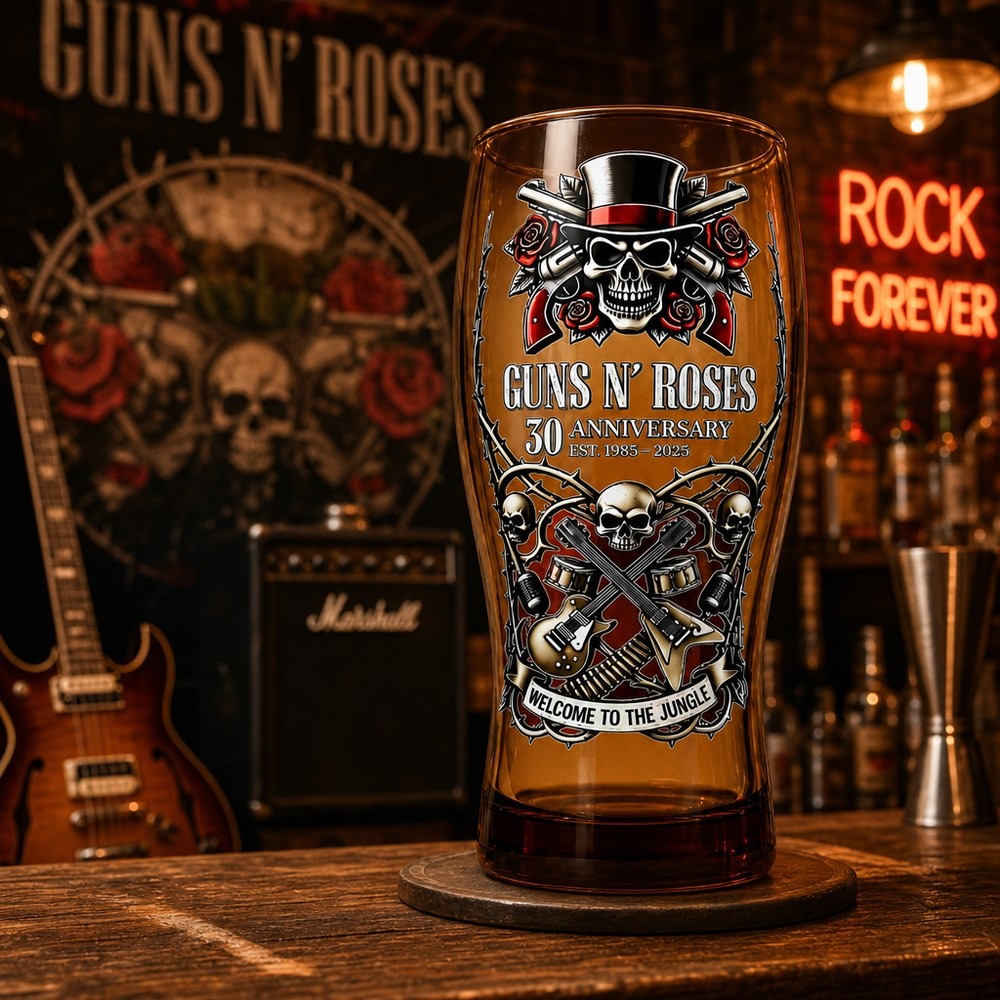 Vintage Collectible Glass - ガンズ・アンド・ローゼズ メモリアルビールマグ 15オンス ヴィンテージロックバンドグラス、レトロ音楽ファンギフト、コレクターズアイテム バー・パブ用ドリンクウェア