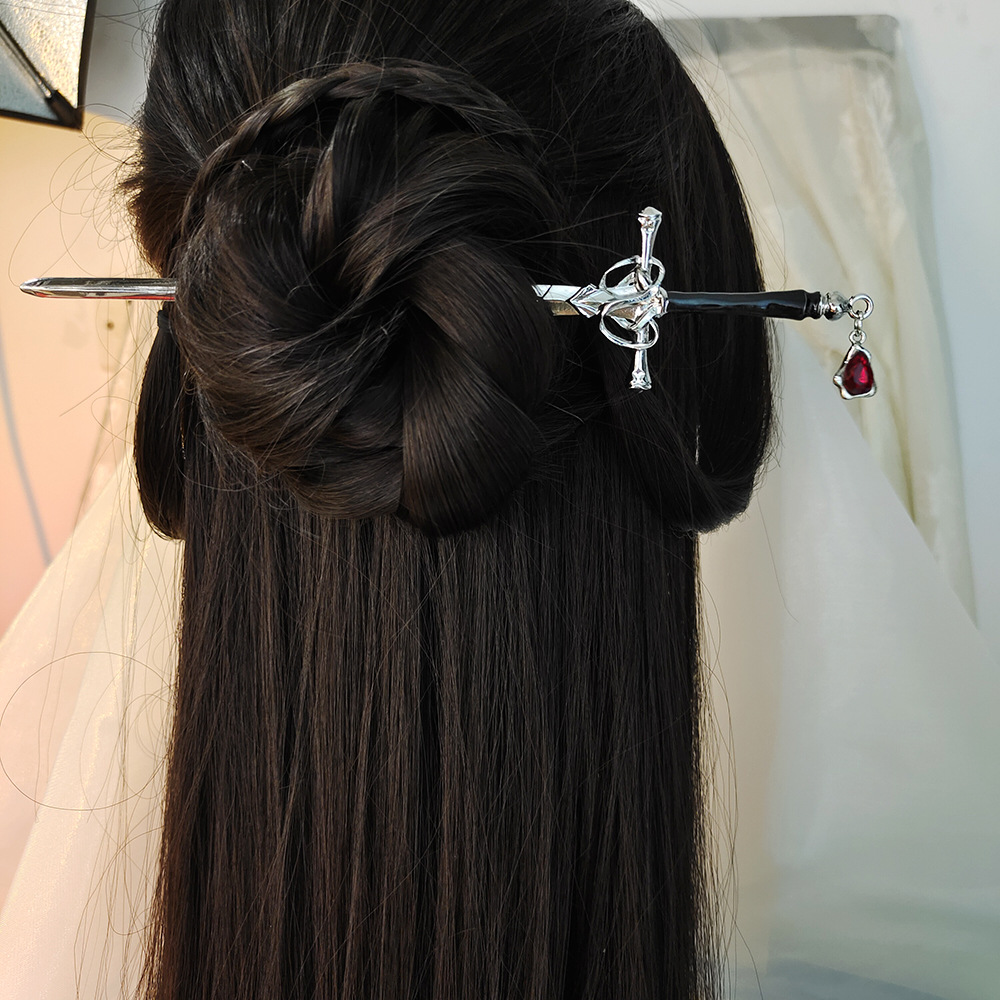 Vintage Collectible Item - 中国の剣の形をしたヘアスティックヴィンテージメタルヘアピンチョップスティックエレガントな漢服アクセサリー古代コスプレ装飾ヘアバンジュエリー