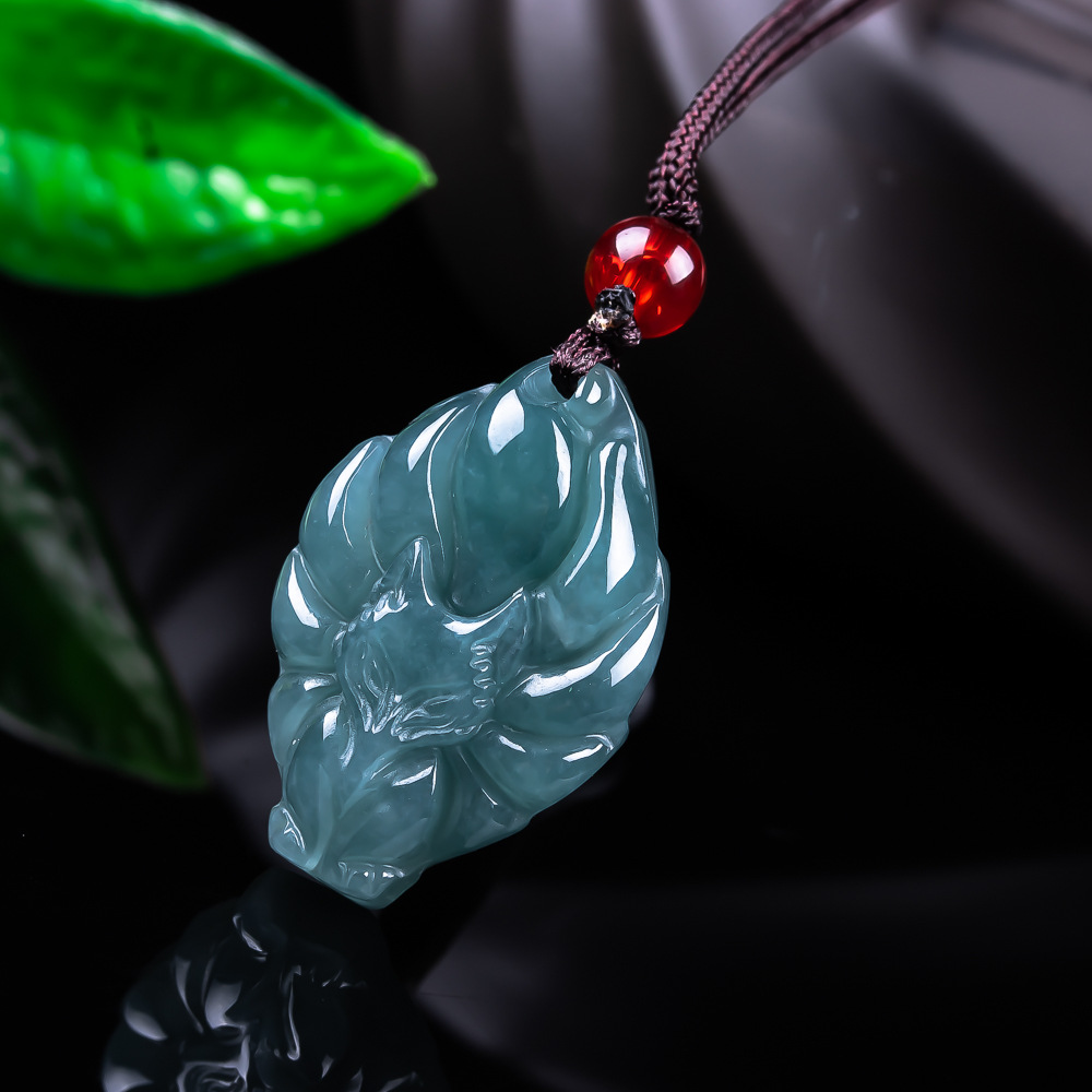 Vintage Collectible Item - 天然ビルマ翡翠フォックスペンダントネックレスヴィンテージアクセサリー宝石本物の翡翠デザイナーファッションジュエリー女性へのギフト
