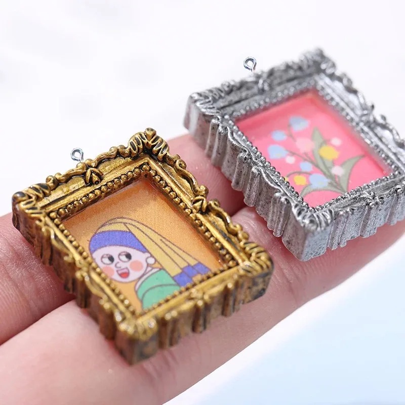 Vintage Collectible Item - 10 個フラットバックカボションヴィンテージ樹脂フォトフレームチャームペンダント DIY 用品手作りイヤリングブレスレットネックレスジュエリー用