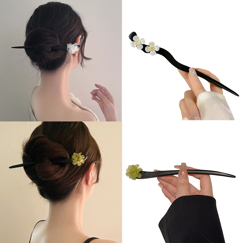 Vintage Collectible Item - ヴィンテージ中国風の木製花ヘアスティックパールヘアピンジュエリー女性のための気質ヘアアクセサリーウェディングスタイリング gif