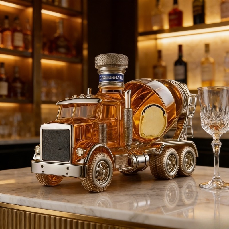 Vintage Collectible Liquor Bottles - ヴィンテージトラックデザインのガラス製ウイスキーデカンター、男性用の隠れ家やホームバーの装飾に最適なコレクターズアイテム、トラック愛好家のためのユニークなギフト