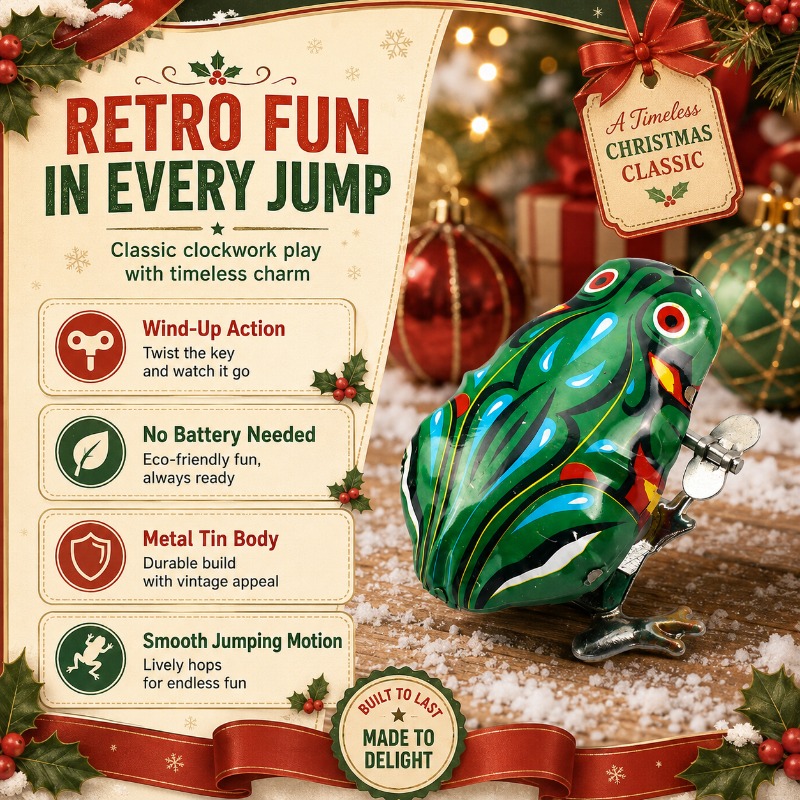 ヴィンテージの巻き上げ式金属製ジャンプフロッグ時計、懐かしい - Vintage And Collectible Toys のレビューと価格