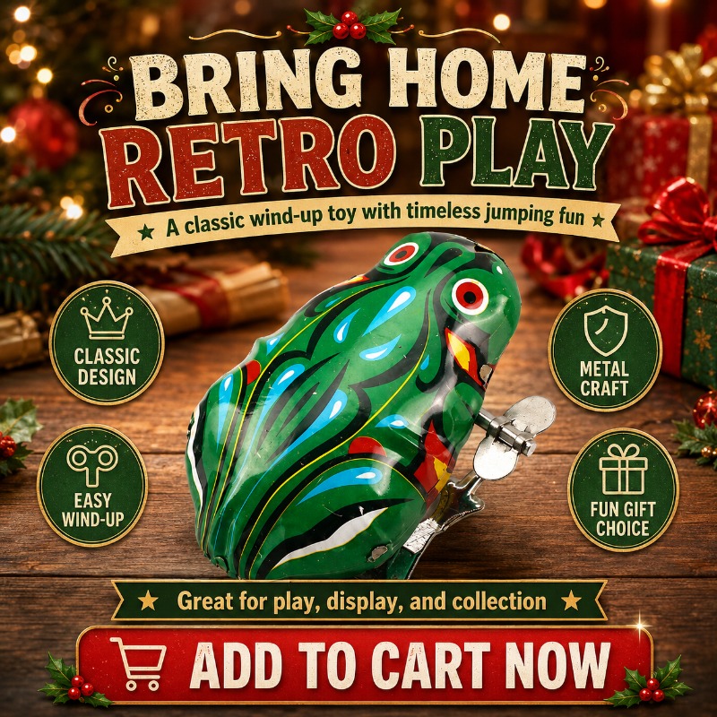 ヴィンテージの巻き上げ式金属製ジャンプフロッグ時計、懐かしい - Vintage And Collectible Toys のレビューと価格