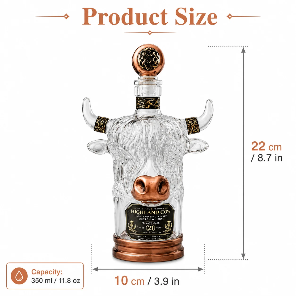 ユニークなハイランドカウデザインのガラス製ウイスキーデキャン - Vintage Collectible Liquor Bottles のレビューと価格