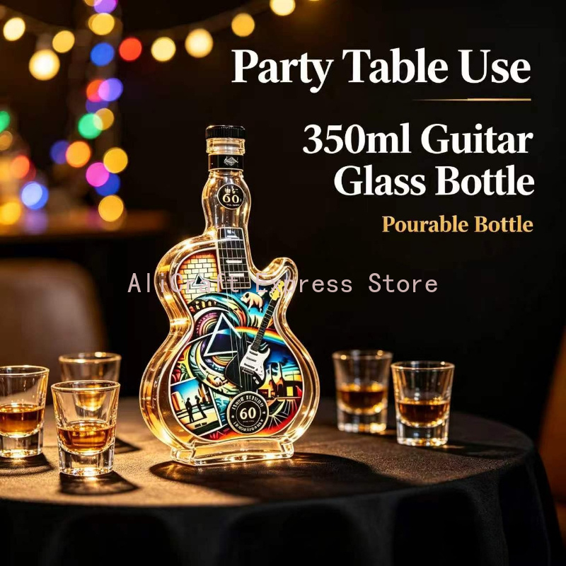ヴィンテージロック柄ギターガラス製酒瓶 350ml 空のスピ - Vintage Collectible Liquor Bottles のレビューと価格