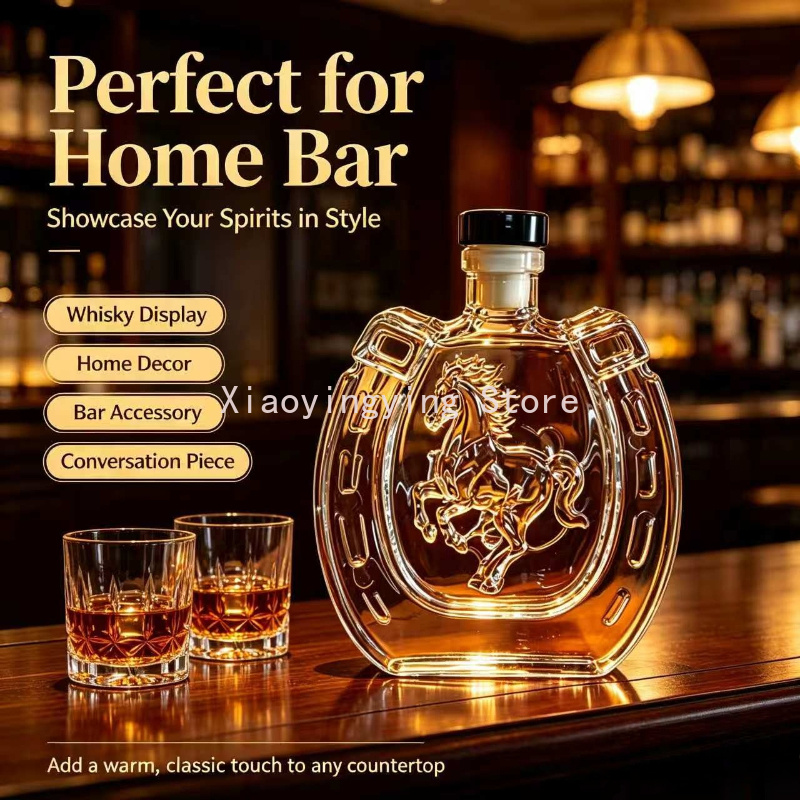 ヴィンテージ馬柄エンボス加工ガラス製ワインデキャンタ、馬蹄形 - Vintage Collectible Liquor Bottles のレビューと価格